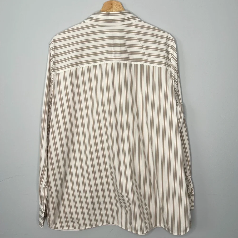 Ladies Lafayette Ruxton Classic smoked taupe Striped‎ button down blouse top xl - Picture 2 of 6